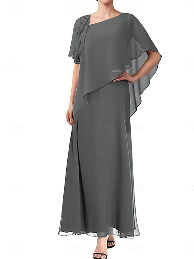 Simple Elegant A-Line Neck Square Dress Mother Bride the of FashionChic