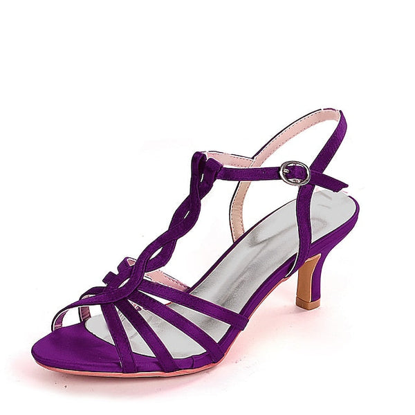 – Mid-Heel Satin Women's Purple Strappy Elegant Sandals FashionChic