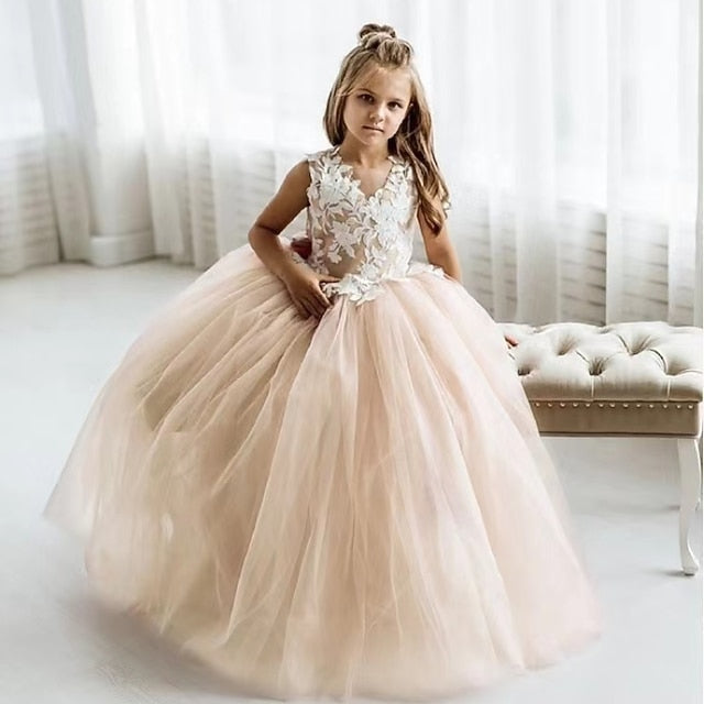 Girl Flower Dress Color Kids Girls' Solid Party FashionChic