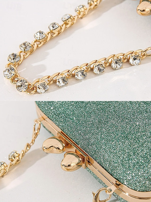 Glitter Sage Clutch Women's with Evening Green Rhinestone FashionChic
