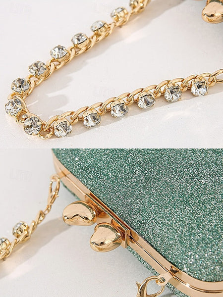 Glitter Sage Clutch Women's with Evening Green Rhinestone FashionChic