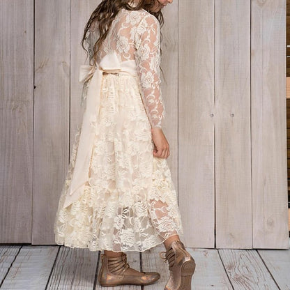 Girl Flower Colored Dress Girls' Long Kids Solid FashionChic