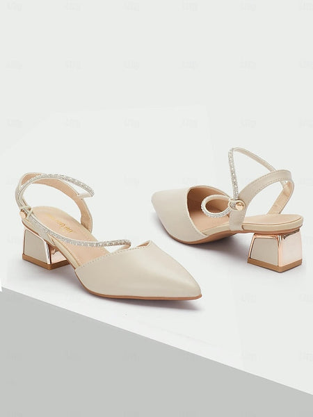 Women's Toe Pointed Heels Elegant with Rhinestone Slingback FashionChic