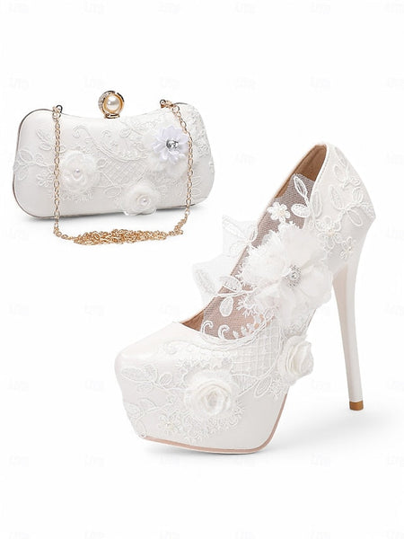 Lace White Wedding Shoes Embellishments Floral with FashionChic