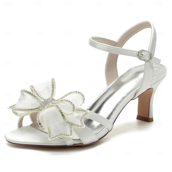 Bridal Rhinestone Sandals Bow – Kitten with Heel Detail Luxury FashionChic