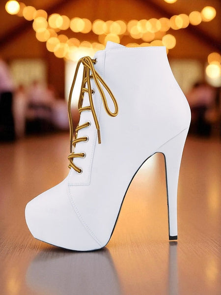 Beige Platform Ankle Lace-Up - Faux Women's Boots Leather FashionChic