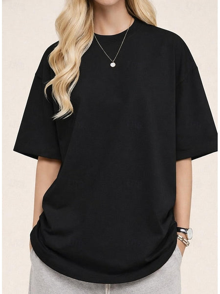 Women's Tee 100% Cotton Solid Color Stylish Classic Casual FashionChic