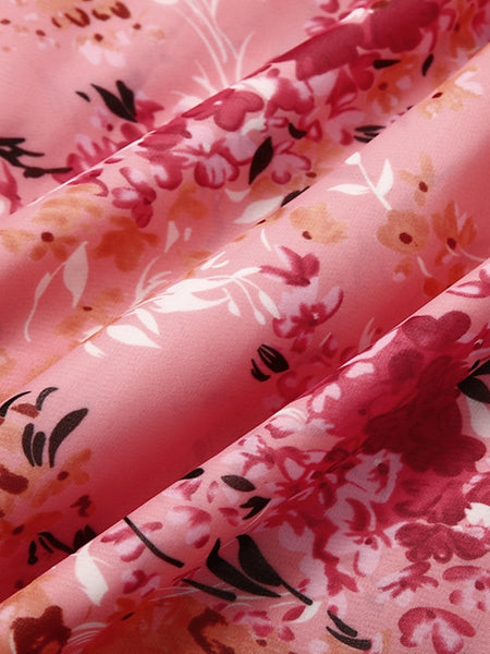 Women's Swing Dress Maxi long Dress Pink Long Sleeve Floral