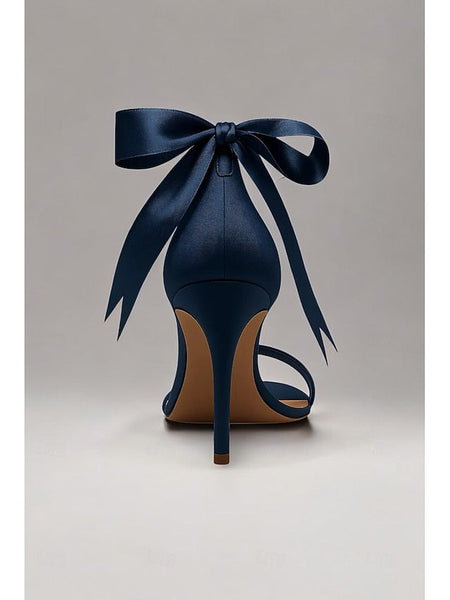 High – Ankle Satin Navy Pearl Heel Sandals Women's Strap FashionChic