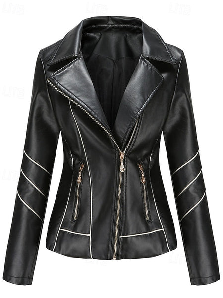 Faux Zipper Leather Comfortable Jacket Pocket Women's FashionChic