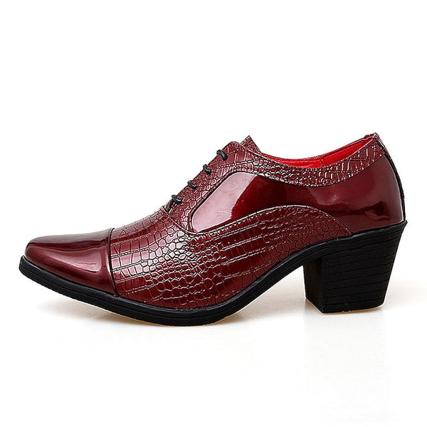 Men's Oxford Leather Pattern Faux Black Patent Crocodile FashionChic