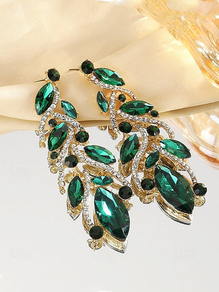 Leaf Earrings Crystal Women's Gold Design Elegant - FashionChic