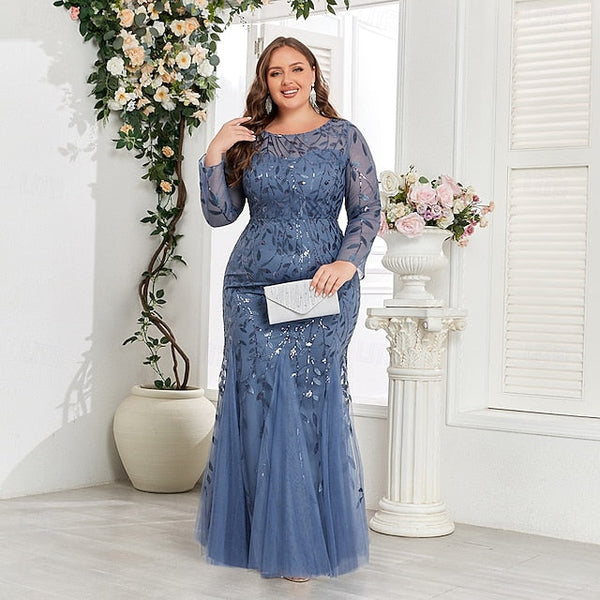 Mermaid Trumpet Floor Length Evening Gown Sparkle Plus Size FashionChic