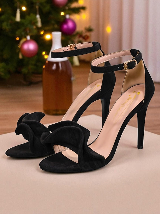 Strap Velvet - Sandals Elegant High Heel Ankle Red Women's FashionChic