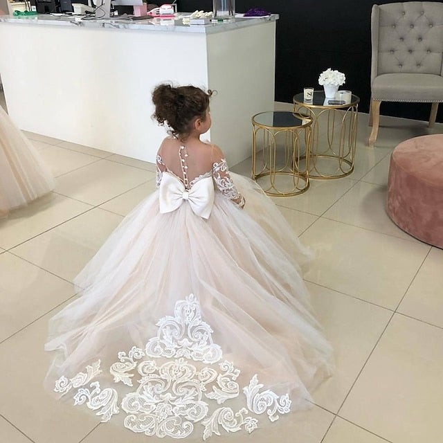 Long Kids Flower Girls' Color Solid Party Dress Girl FashionChic
