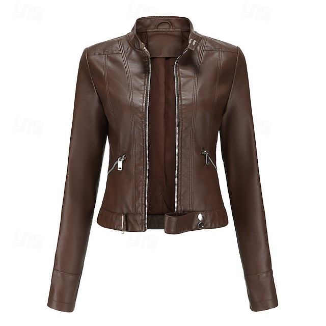 Women's Leather Faux Jacket Pocket Zipper Comfortable FashionChic