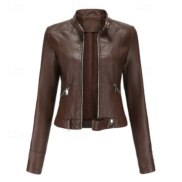 Women's Leather Faux Jacket Pocket Zipper Comfortable FashionChic