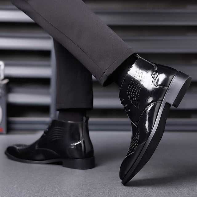 Wingtip Glossy Brogue Burgundy Leather Men's Ankle Faux FashionChic