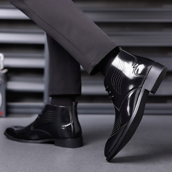 Wingtip Glossy Brogue Burgundy Leather Men's Ankle Faux FashionChic