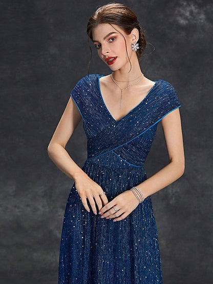 Mother Party Dress Elegant V of Bride Floor the Neck FashionChic