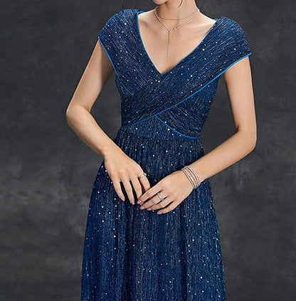 Party Floor Dress V Neck the Mother of Bride Elegant FashionChic