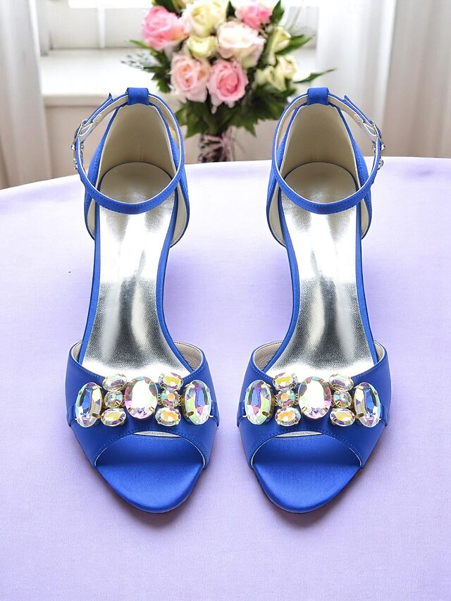 Open Satin and with Strap Ankle Toe Heels Women's Black FashionChic