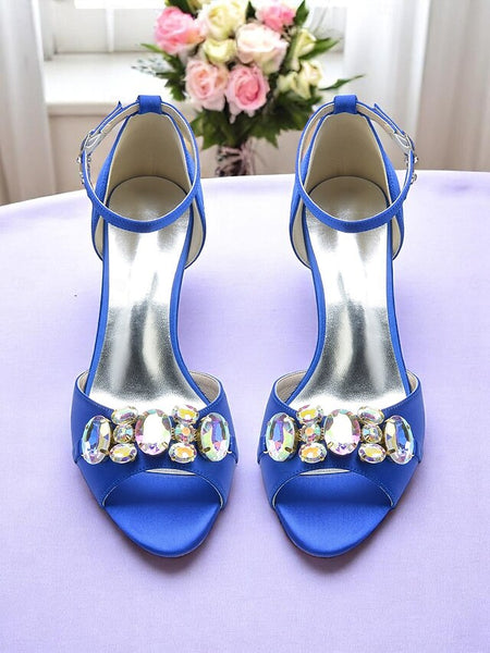 Open Satin and with Strap Ankle Toe Heels Women's Black FashionChic