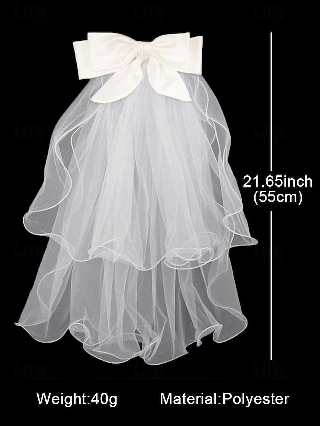 and Soft - Bridal Satin Tulle Ivory Ribbon with Veil Elegant FashionChic