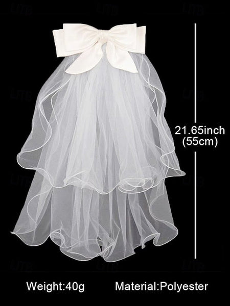 and Soft - Bridal Satin Tulle Ivory Ribbon with Veil Elegant FashionChic