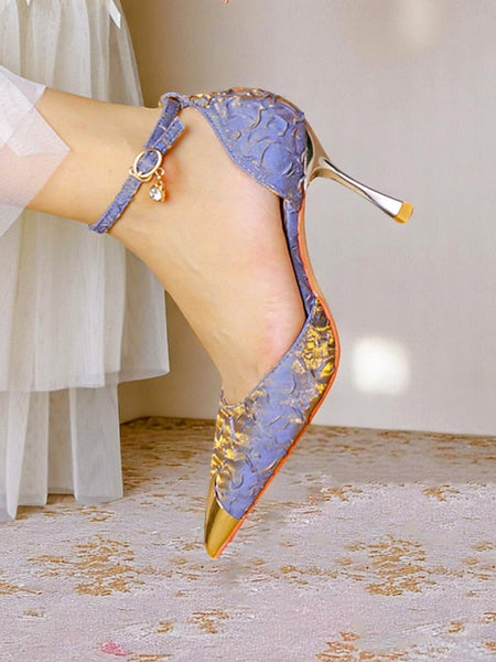 Gold Satin Heels and Beige Women's Pointed Accents with Toe FashionChic