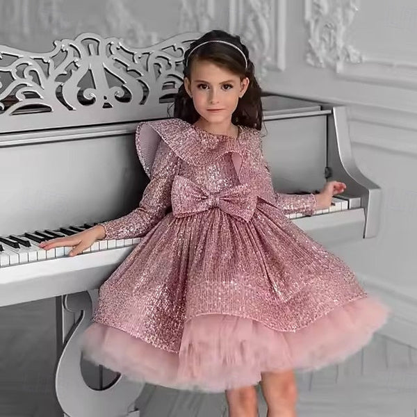 Kids Party Girls' Performance Sleeve Long Dress Color Solid FashionChic