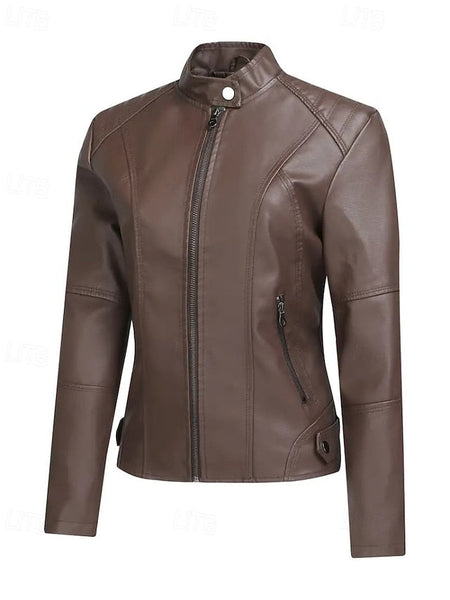 Comfortable Zipper Leather Faux Pocket Women's Jacket FashionChic