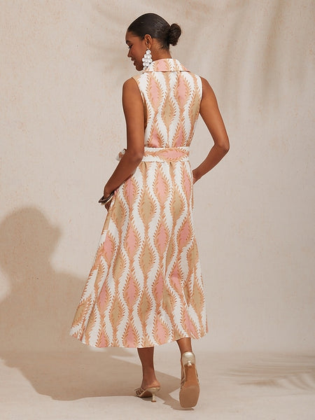 A Line Maxi Dress Shirt Collar Belted Pocket Vacation