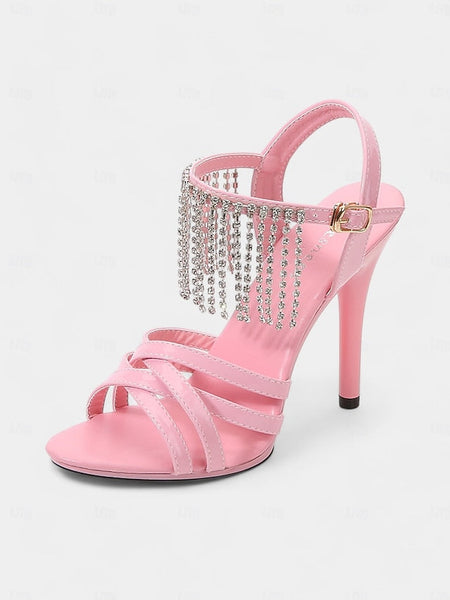 with Patent Leather Sandals Rhinestone Stiletto Red Women's FashionChic