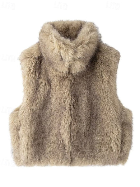 Comfortable Faux Women's Coat Fur Vest Furs Leathers FashionChic