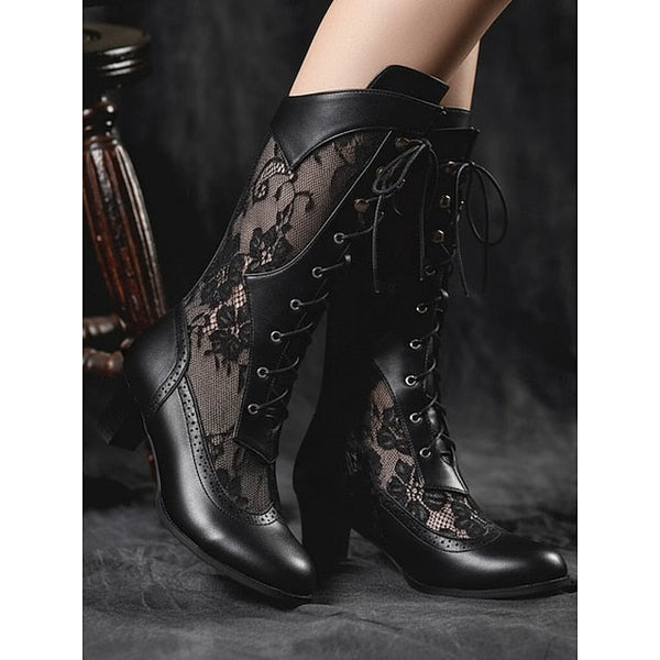 Lace Boots Women's Victorian-Style White Lace-Up with FashionChic