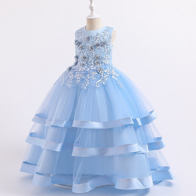 Girls' Wedding Kids Colored Party Dress Solid Sleeveless FashionChic