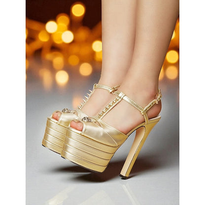 and Platform - High Metallic Gold Edgy Heels Women's Silver FashionChic