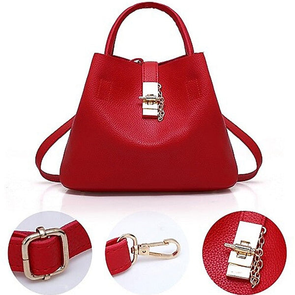 Gold Red Women's Chain with Leather Handbag Lock and Faux FashionChic