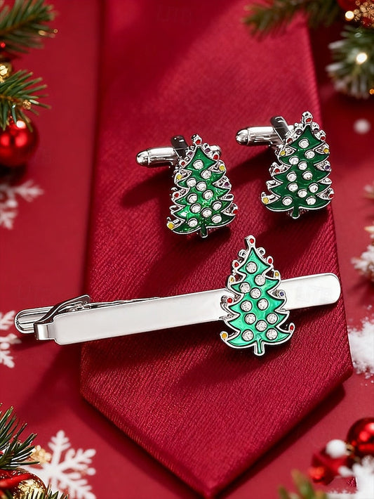Festive Men's - and Cufflinks Clip Tree Set Christmas Tie FashionChic