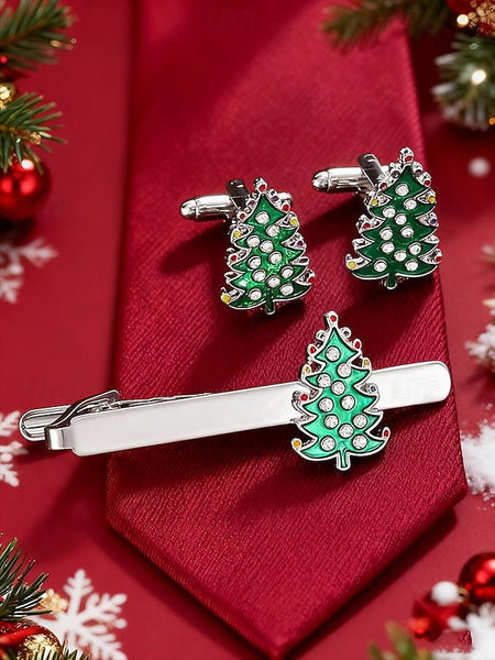 Festive Men's - and Cufflinks Clip Tree Set Christmas Tie FashionChic