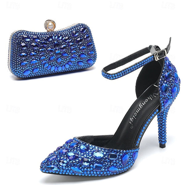 Heel Shoes Multicolor Wedding Women's High with Rhinestone FashionChic