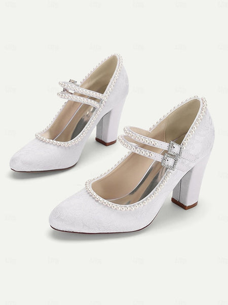 Heels Embellished Purple Mary Pearl Women's Jane - Lace FashionChic