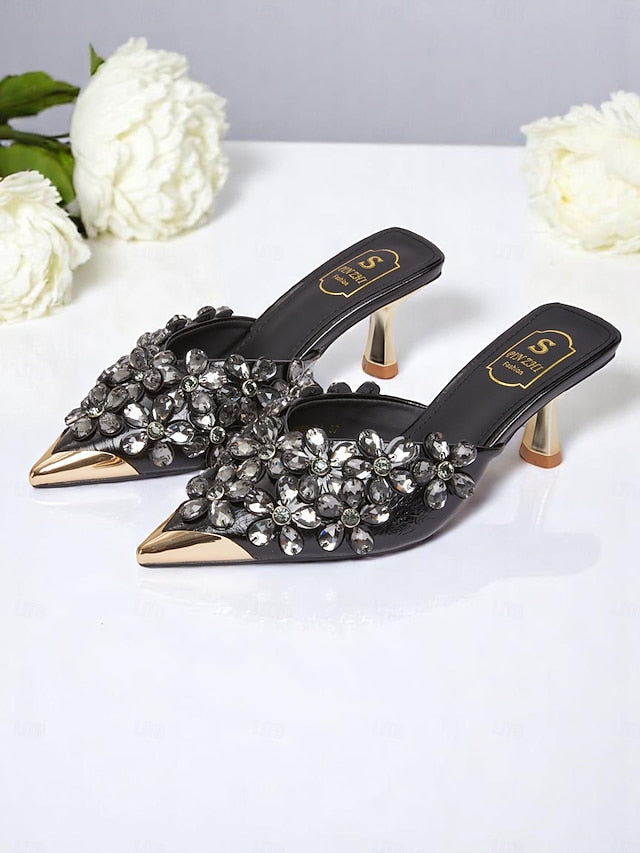 – Mules Black Rhinestone Pointed-Toe Embellished Women's FashionChic