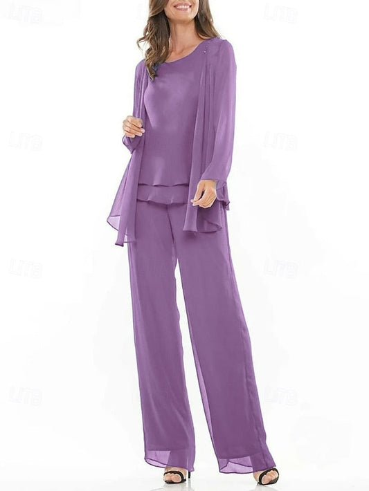 Crew Dress Mother Bride Elegant the Piece Neck 3 of Pantsuit FashionChic