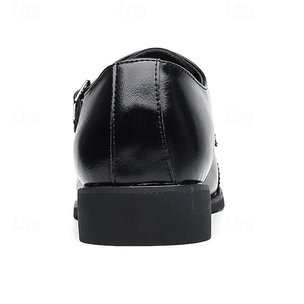 Shoes Faux Monk Men's Strap Double Leather Dress Brown with FashionChic