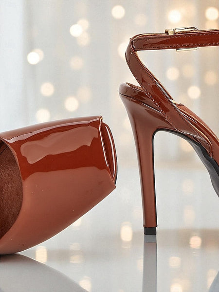 - Dark Peep Patent Women's Heels High Leather Toe Green FashionChic