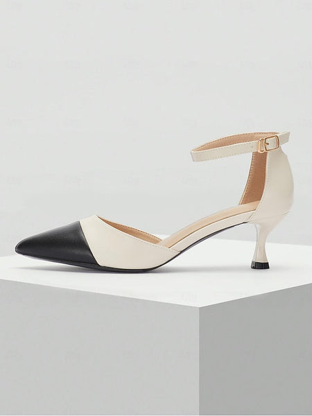 Pointed Toe Two-Tone Ankle Stylish Heel Kitten Women's FashionChic