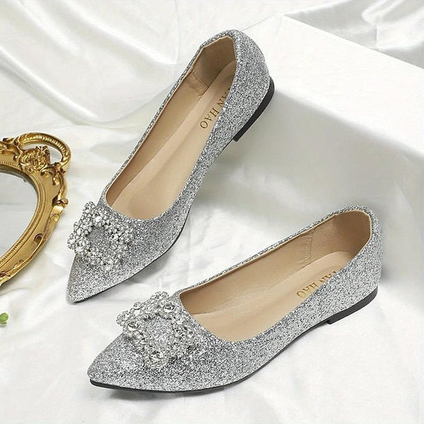 Rhinestone Silver Glitter Flats Embellished with Women's FashionChic