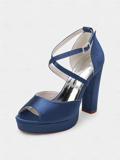 High Peep and Women's Sandals Heel Platform Toe Satin with FashionChic